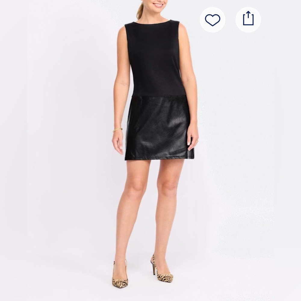 Montgomery Post Blk Faux Leather Panel Shift Dress Sleeveless Minimalist XS NWT